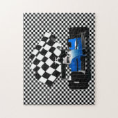 Blue Race Car mit Jigsaw Puzzle auf der Schachtel (Vertikal)