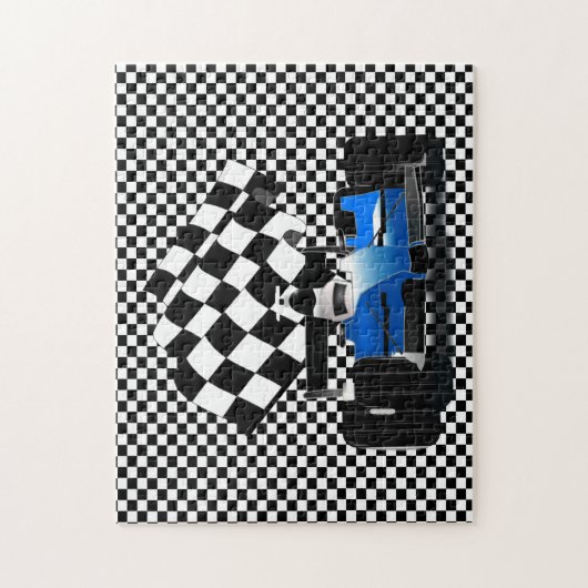 Blue Race Car mit Jigsaw Puzzle auf der Schachtel (Vertikal)