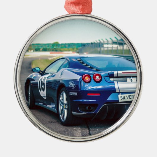 Blue Race Car Ornament Aus Metall (Vorne)