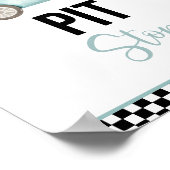Blue Race Car Pit Stopp Birthday Sign Poster (Ecke)