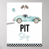 Blue Race Car Pit Stopp Birthday Sign Poster (Vorne)