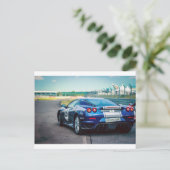 Blue Race Car Postkarte (Stehend Vorderseite)