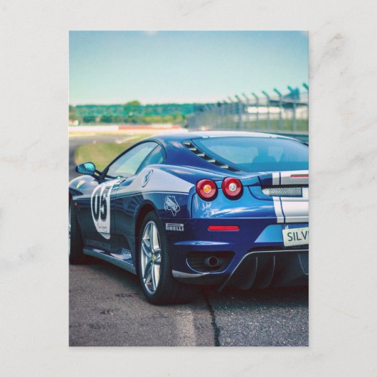 Blue Race Car Postkarte (Vorderseite)