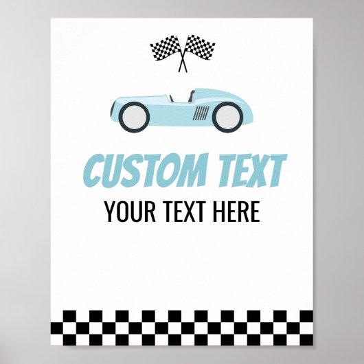 Blue Race Car Racecar Custom Text Party Signierung Poster (Vorne)