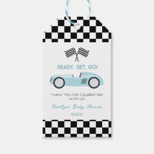 Blue Race Car Ready Set Go Baby Dusche Geschenkanhänger