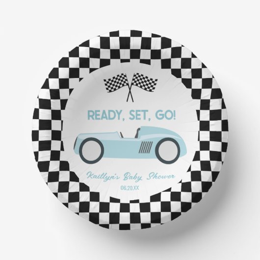 Blue Race Car Ready Set Go Baby Dusche Pappteller (Vorderseite)