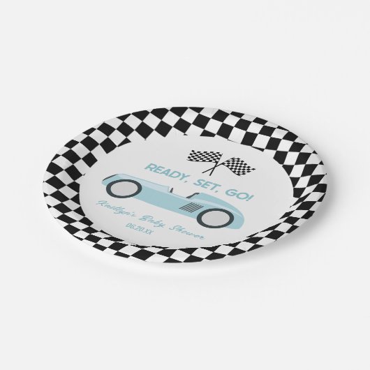 Blue Race Car Ready Set Go Baby Dusche Pappteller