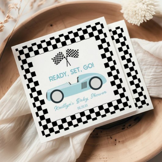 Blue Race Car Ready Set Go Baby Dusche Serviette