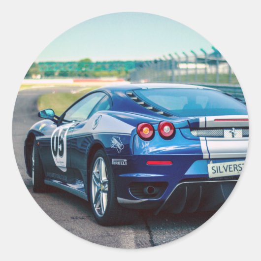 Blue Race Car Runder Aufkleber (Vorderseite)