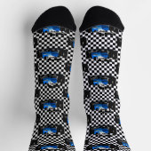 Blue Race Car - Schachbrettsport Socken (Oben)