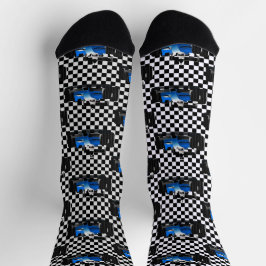 Blue Race Car - Schachbrettsport Socken