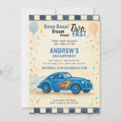 Blue Race Car Second Birthday Einladung (Vorderseite)