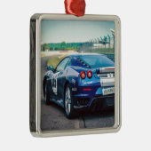 Blue Race Car Silbernes Ornament (Rechts)