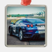 Blue Race Car Silbernes Ornament (Vorne)