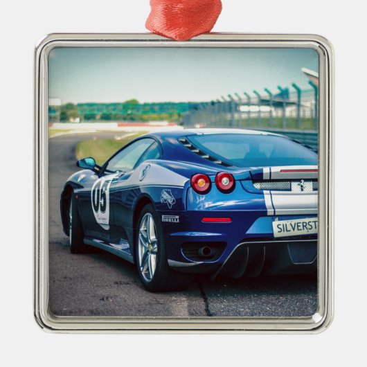 Blue Race Car Silbernes Ornament (Vorne)