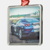 Blue Race Car Silbernes Ornament (Links)