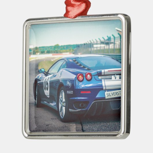 Blue Race Car Silbernes Ornament (Links)