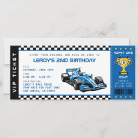 Blue Race Car Ticket Pass Boy Geburtstagsparty