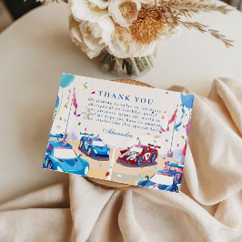 Blue Race Car Two Fast Birthday Dankeskarte