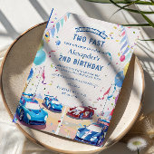 Blue Race Car Two Fast Birthday Einladung