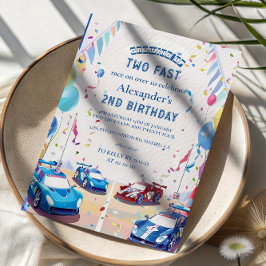 Blue Race Car Two Fast Birthday Einladung
