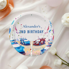 Blue Race Car Two Fast Birthday Pappteller