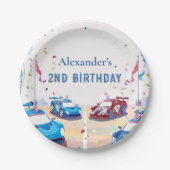 Blue Race Car Two Fast Birthday Pappteller (Vorderseite)
