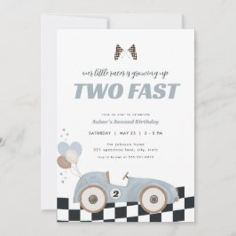 Blue Race Car Two Fast Second Birthday Invite Einladung