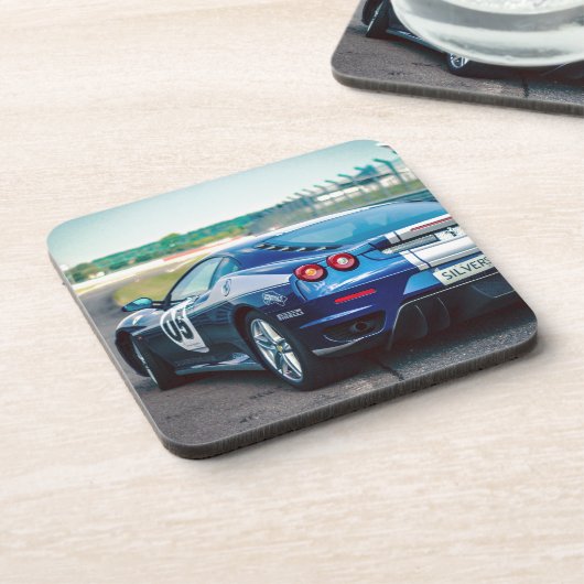 Blue Race Car Untersetzer (Linke Seite)