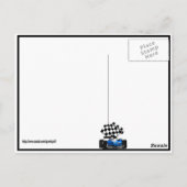 Blue Race Car with Checkered Flag Postkarte (Rückseite)