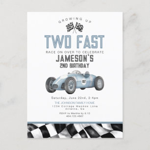 Blue Race Car Zwei Fast 2. Geburtstag Party laden  Postkarte