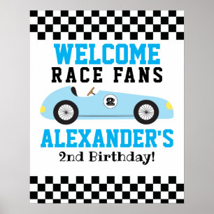 Blue Racecar Boys 2. Geburtstag Begrüßungszeichen Poster