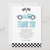 Blue Racecar Race Car Geburtstagsparty Dankeskarte (Vorderseite)