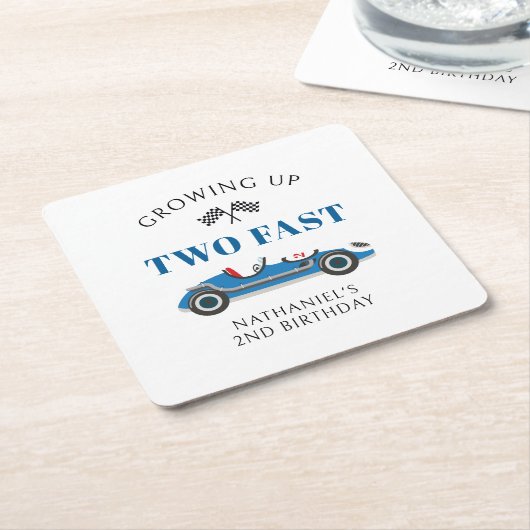 Blue Racing Car 2. Geburtstag Party Rechteckiger Pappuntersetzer (angewinkelt)