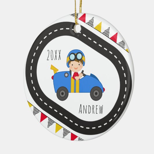 Blue Racing Car Boy Weihnachtsdekoration Keramik Ornament (Links)