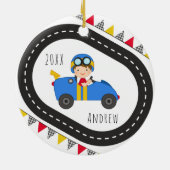 Blue Racing Car Boy Weihnachtsdekoration Keramik Ornament (Hinten)
