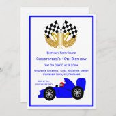 Blue Racing Car Geburtstagsparty Einladung (Vorne/Hinten)