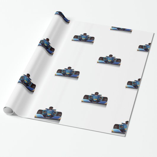Blue Racing Car Geschenkpapier (Ungerollt)