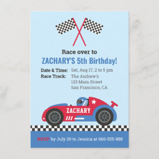 Blue Racing Car Kindergeburtstag Party Einladung
