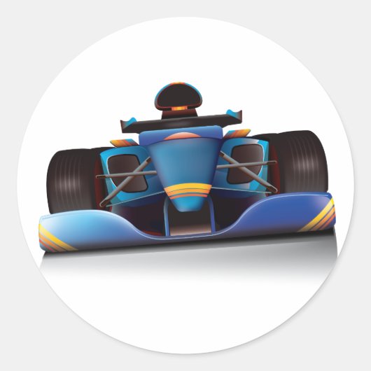 Blue Racing Car Runder Aufkleber (Vorderseite)