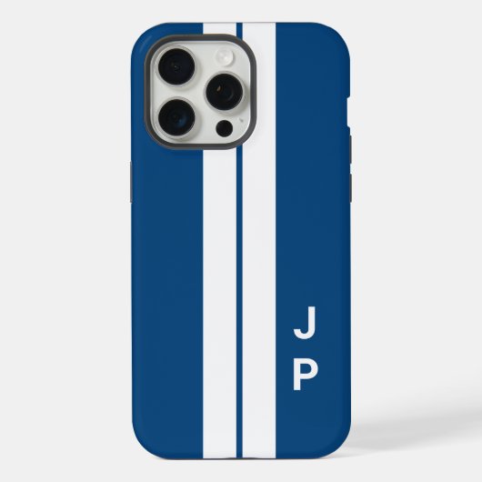 Blue Racing Car Stripes Minimale Initiale Monogram iPhone Hülle (Rückseite)