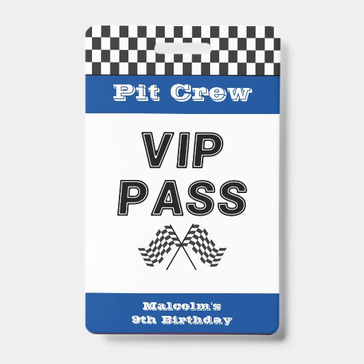 Blue Racing Party Pit Crew VIP Pass Pit Stopp Ausweis (Vorderseite)