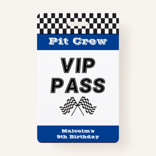Blue Racing Party Pit Crew VIP Pass Pit Stopp Ausweis (Vorderseite)