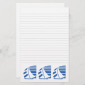 Blue Racing Sailboote Lined Stationery Briefpapier (Vorne/Hinten)