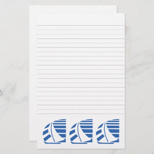 Blue Racing Sailboote Lined Stationery Briefpapier (Vorne/Hinten)