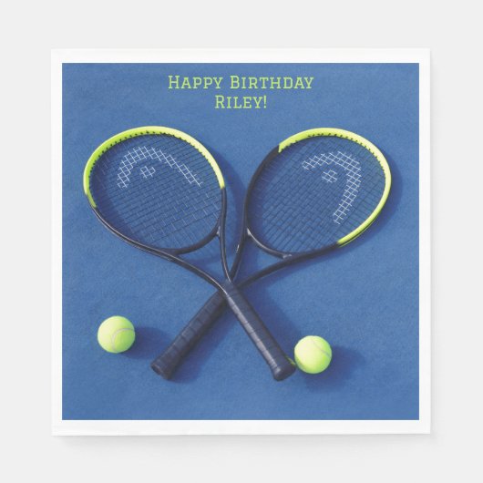 Blue Rackets and Balls Birthday Tennis Party Serviette (Vorderseite)