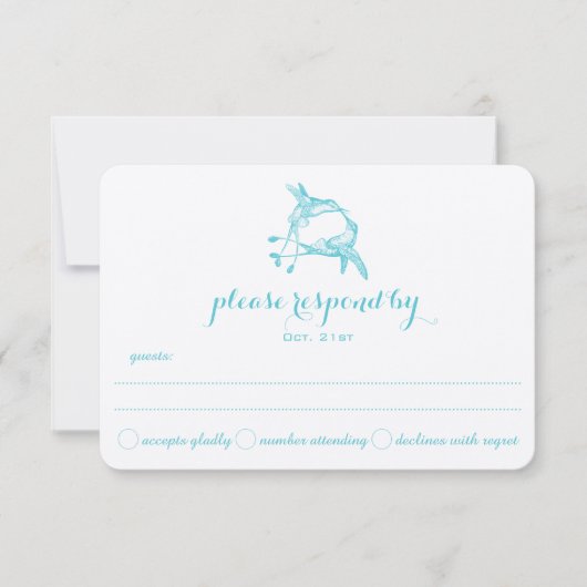 Blue Radiance Hummingbird Kiss Wedding RSVP (Vorderseite)