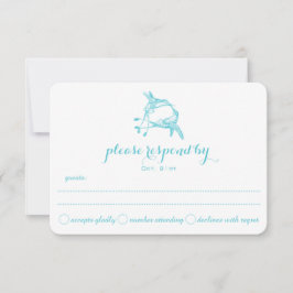 Blue Radiance Hummingbird Kiss Wedding RSVP Karte