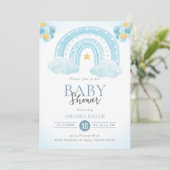 Blue Rainbow Baby Dusche Einladung (Stehend Vorderseite)