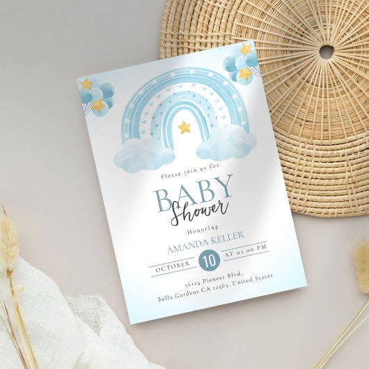 Blue Rainbow Baby Dusche Einladung